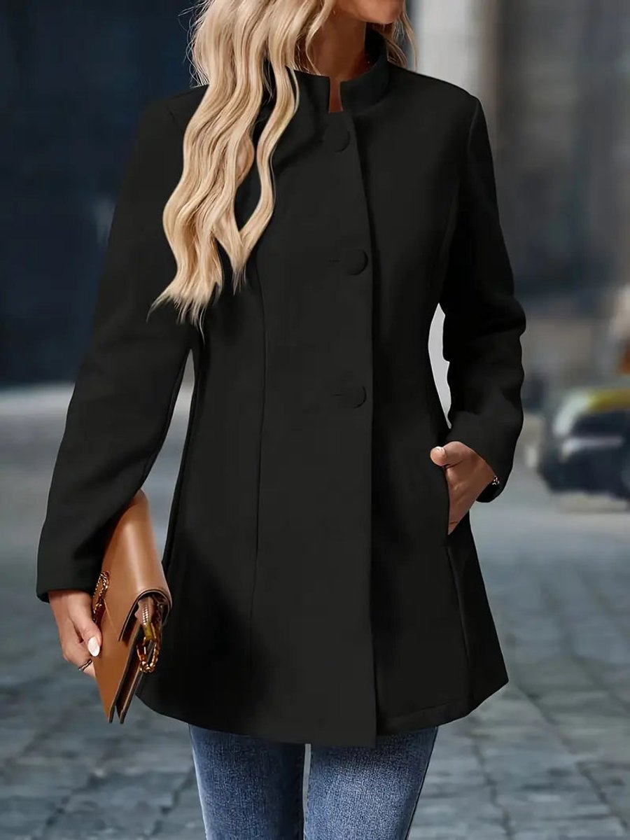 Women's Button Front Stand-Collar Long Tailored Coat