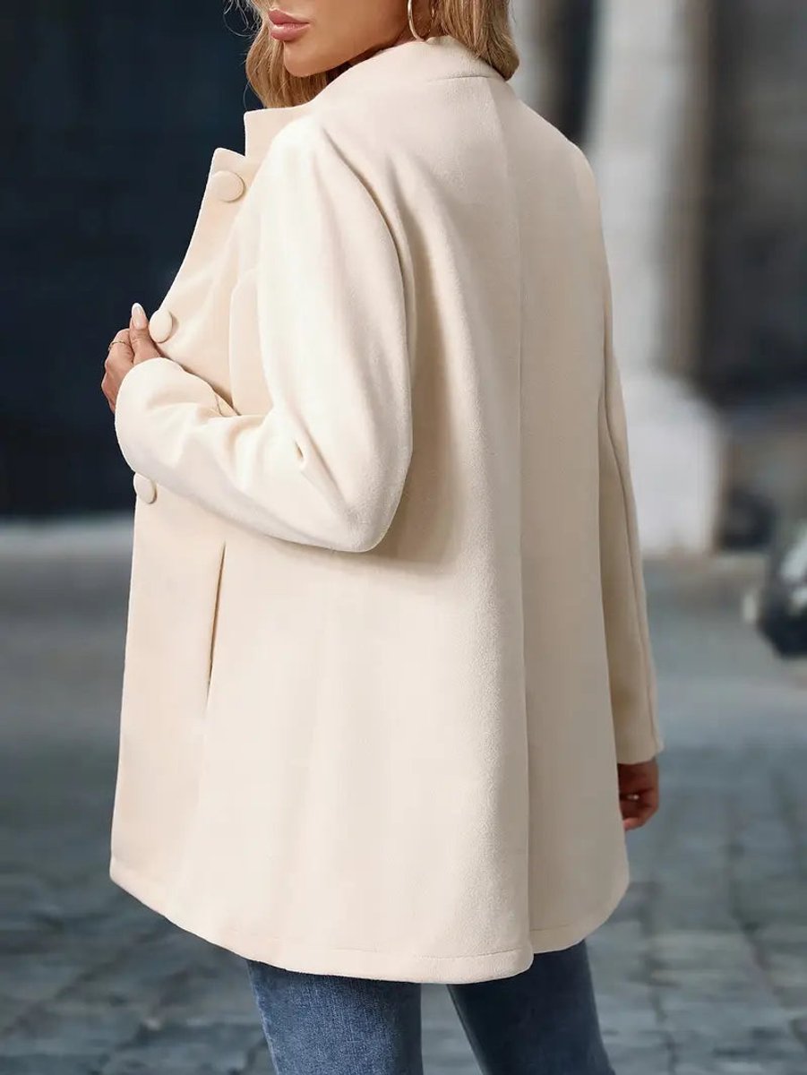 Women's Button Front Stand-Collar Long Tailored Coat