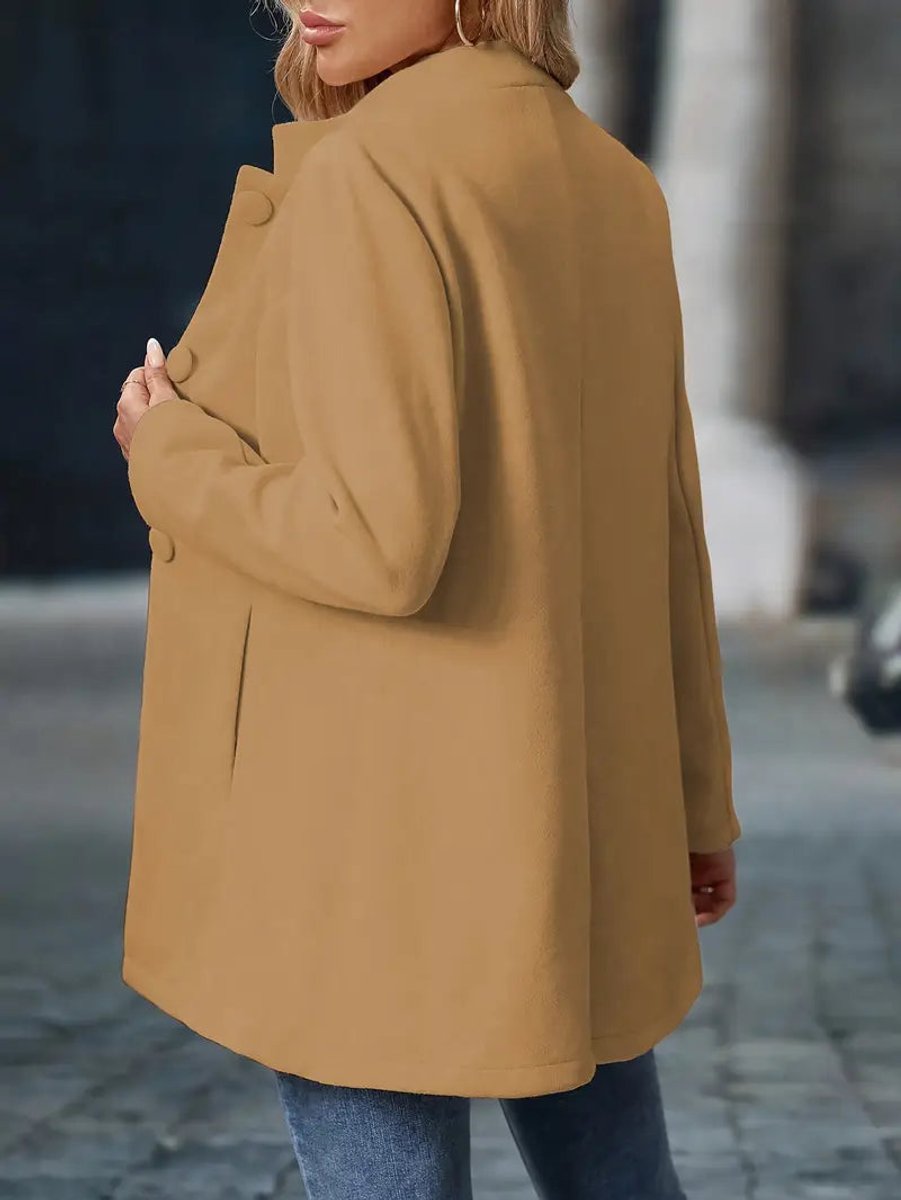 Women's Button Front Stand-Collar Long Tailored Coat