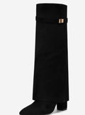 Women's Knee-High Suede Boots with Foldover Buckle Cuff