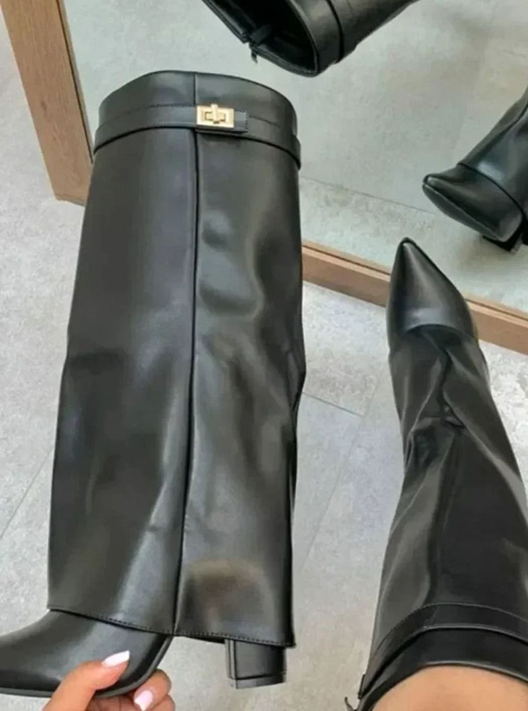 Women's Knee-High Suede Boots with Foldover Buckle Cuff