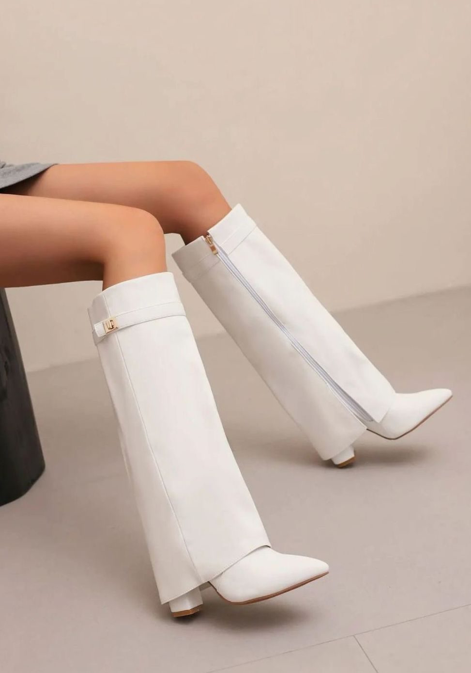 Women's Folded Cuff Suede Tall Boots with Buckle Strap