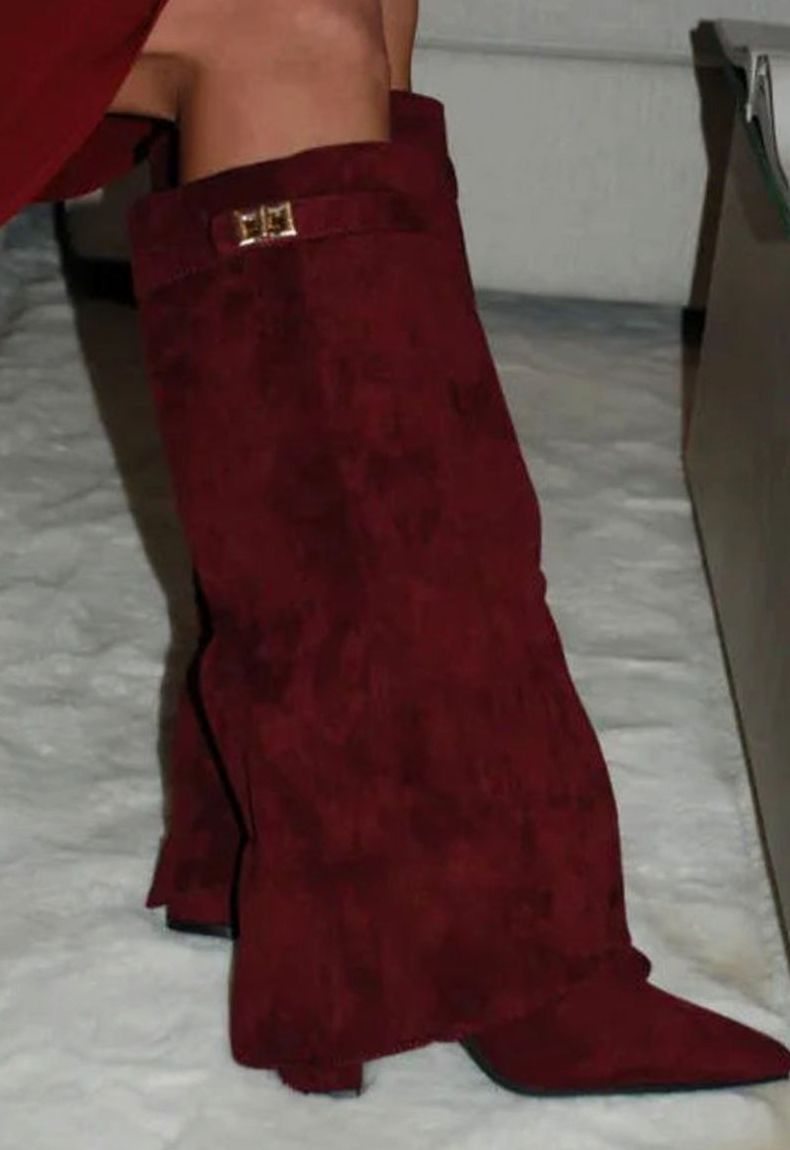 Women's Warm Plush Lined Suede Tall Buckle Boots