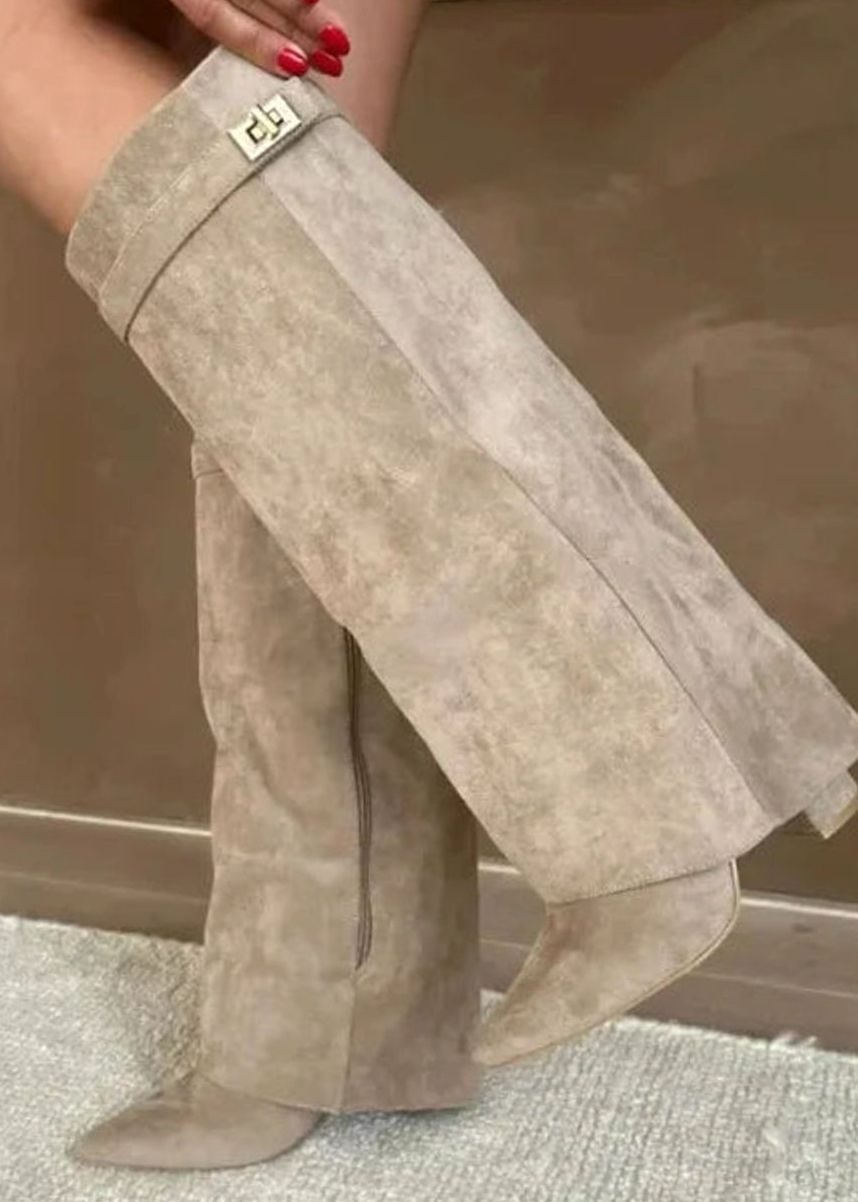 Women's Warm Plush Lined Suede Tall Buckle Boots