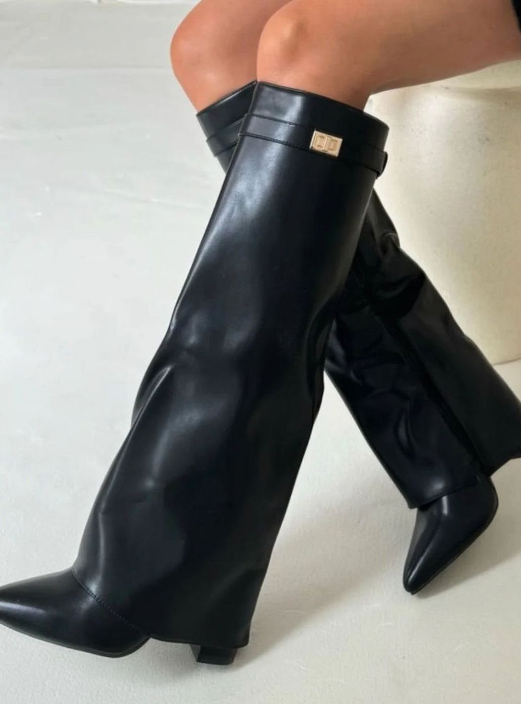 Women's Folded Cuff Tall Suede Boots with Wedge Heel