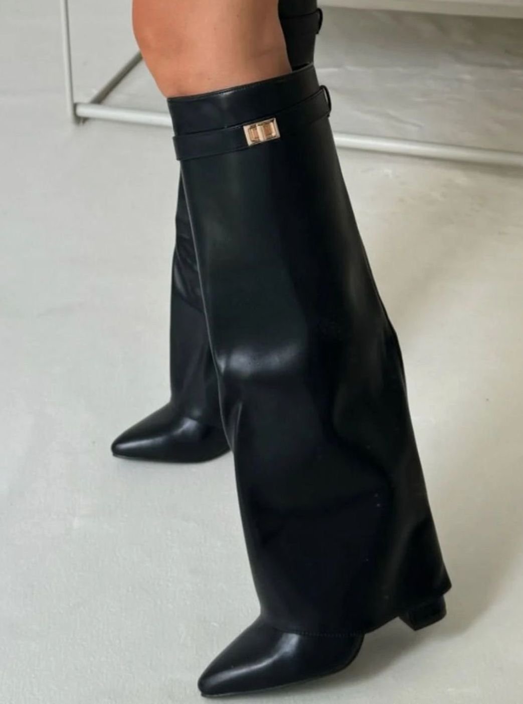 Women's Folded Cuff Tall Suede Boots with Wedge Heel