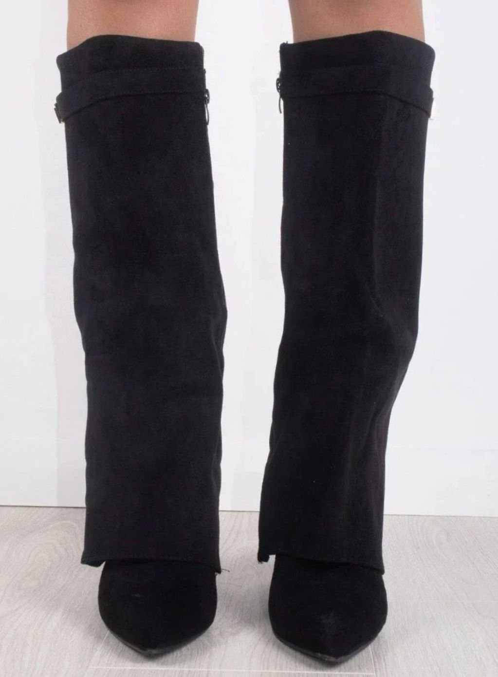Women's Folded Cuff Tall Suede Boots with Wedge Heel