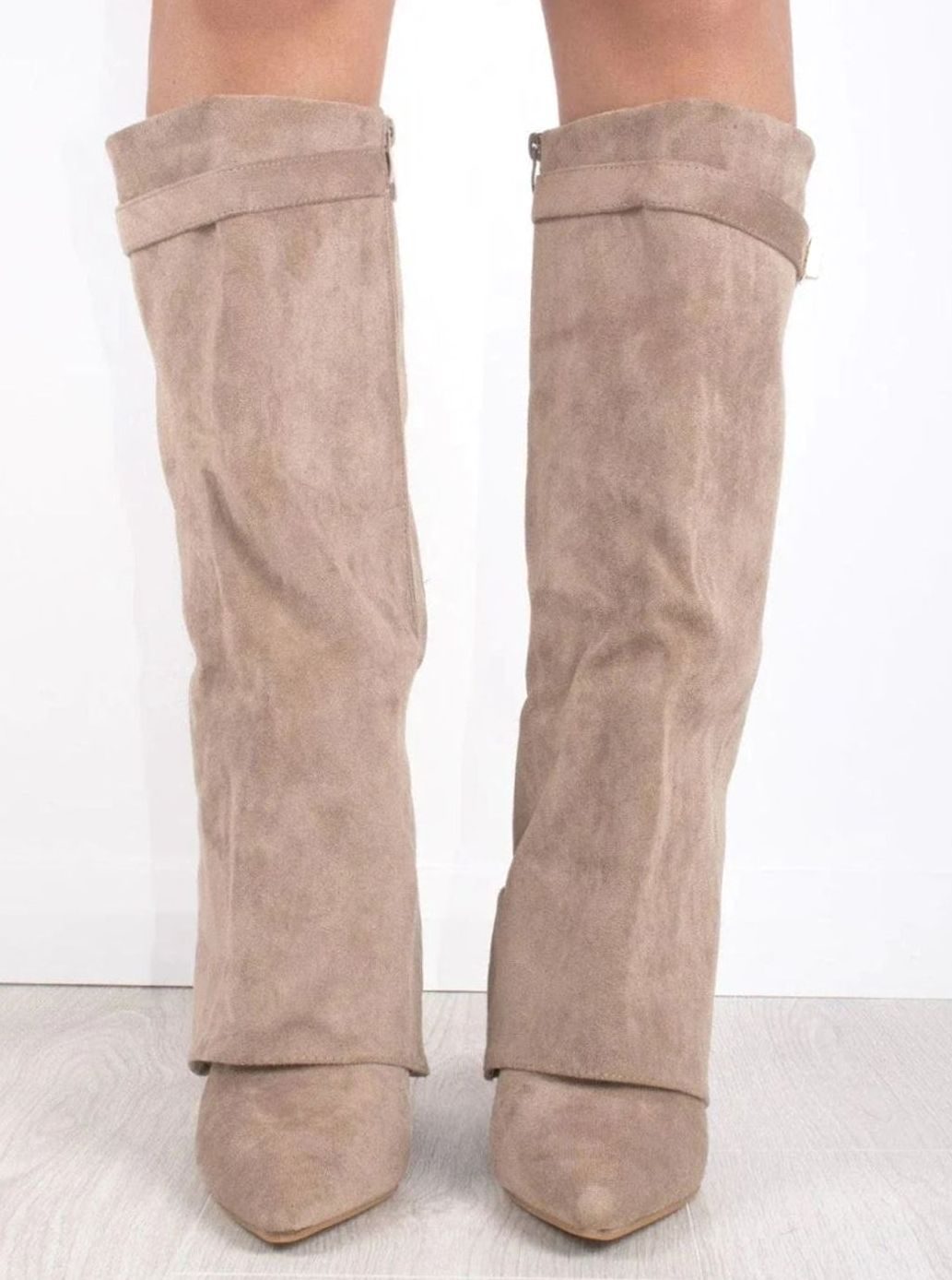 Women's Folded Cuff Tall Suede Boots with Wedge Heel