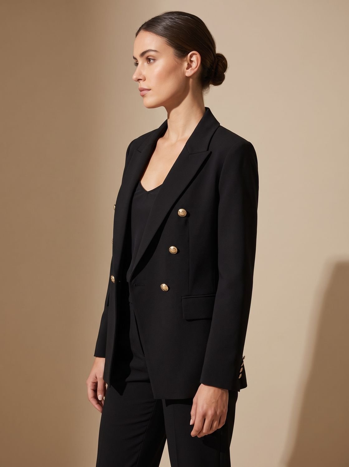 Women's Tailored Blazer with Double-Breasted Metal Buttons