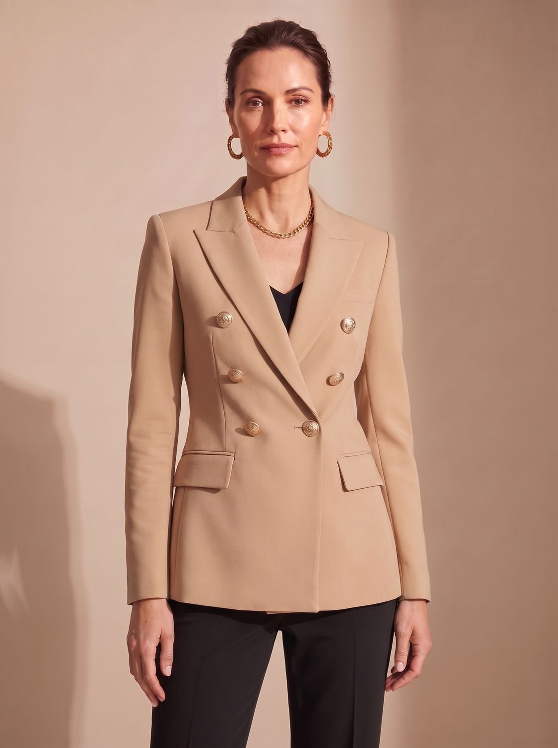 Women's Tailored Blazer with Double-Breasted Metal Buttons