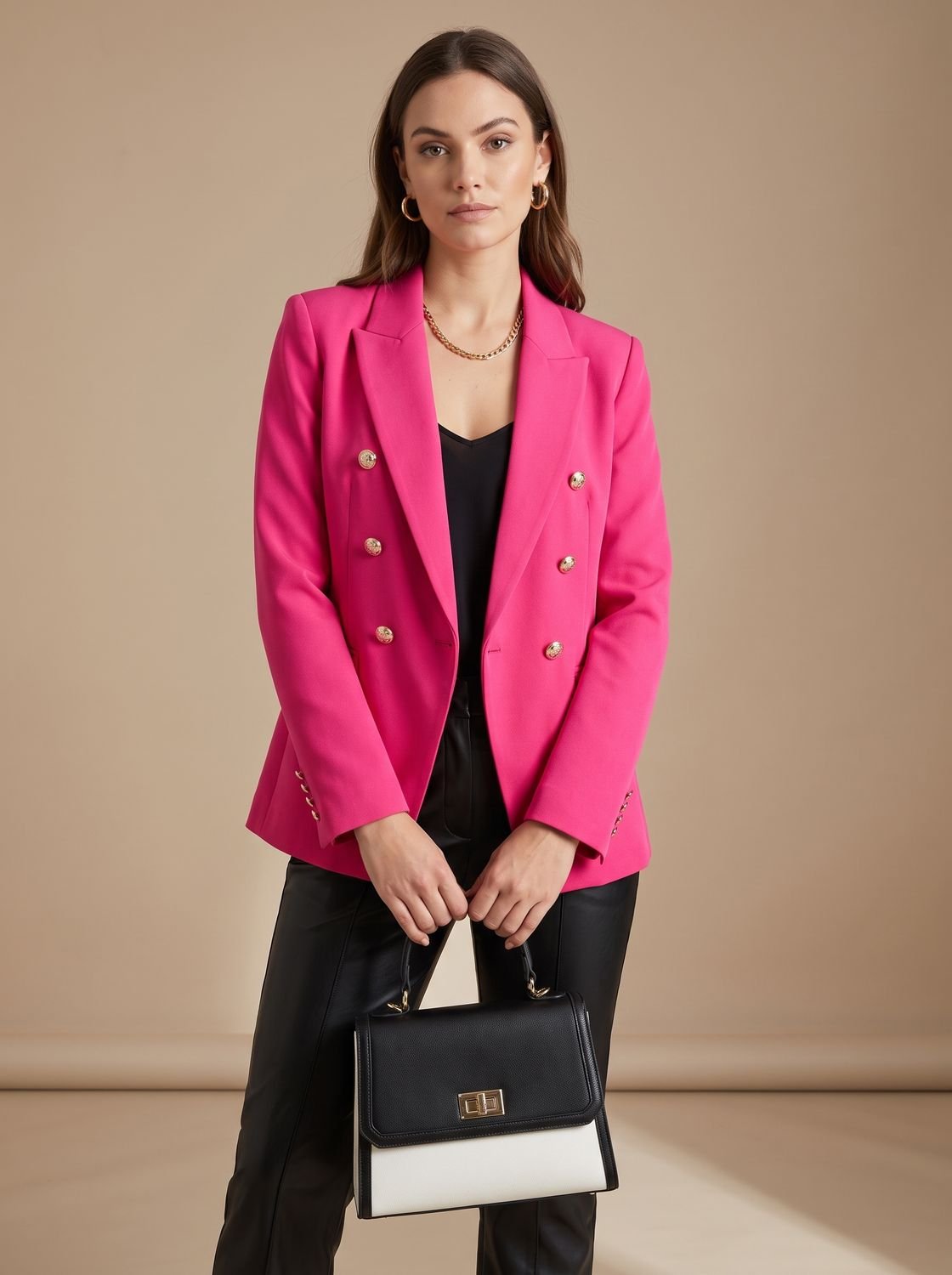 Women's Tailored Blazer with Double-Breasted Metal Buttons