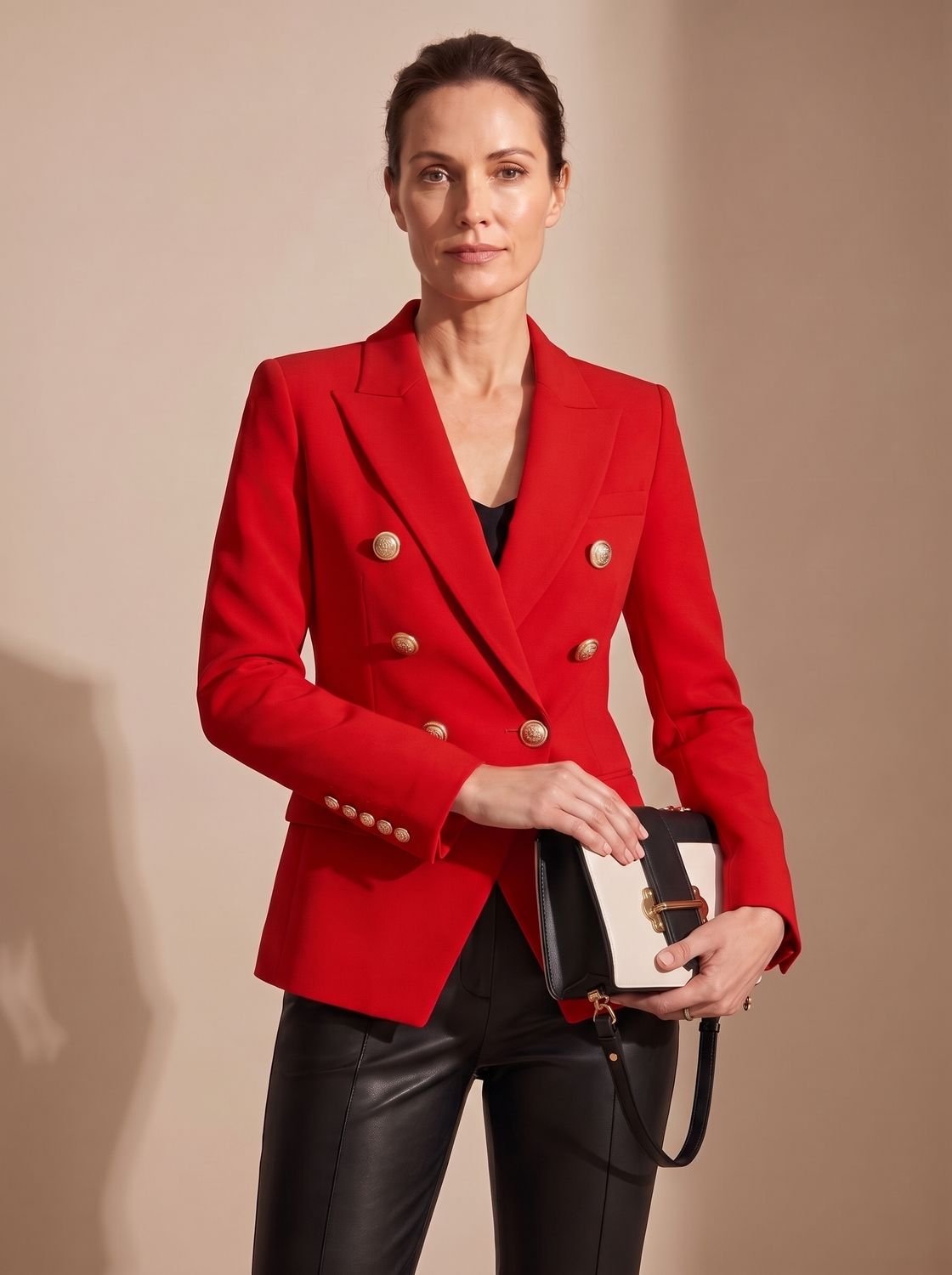 Women's Tailored Blazer with Double-Breasted Metal Buttons