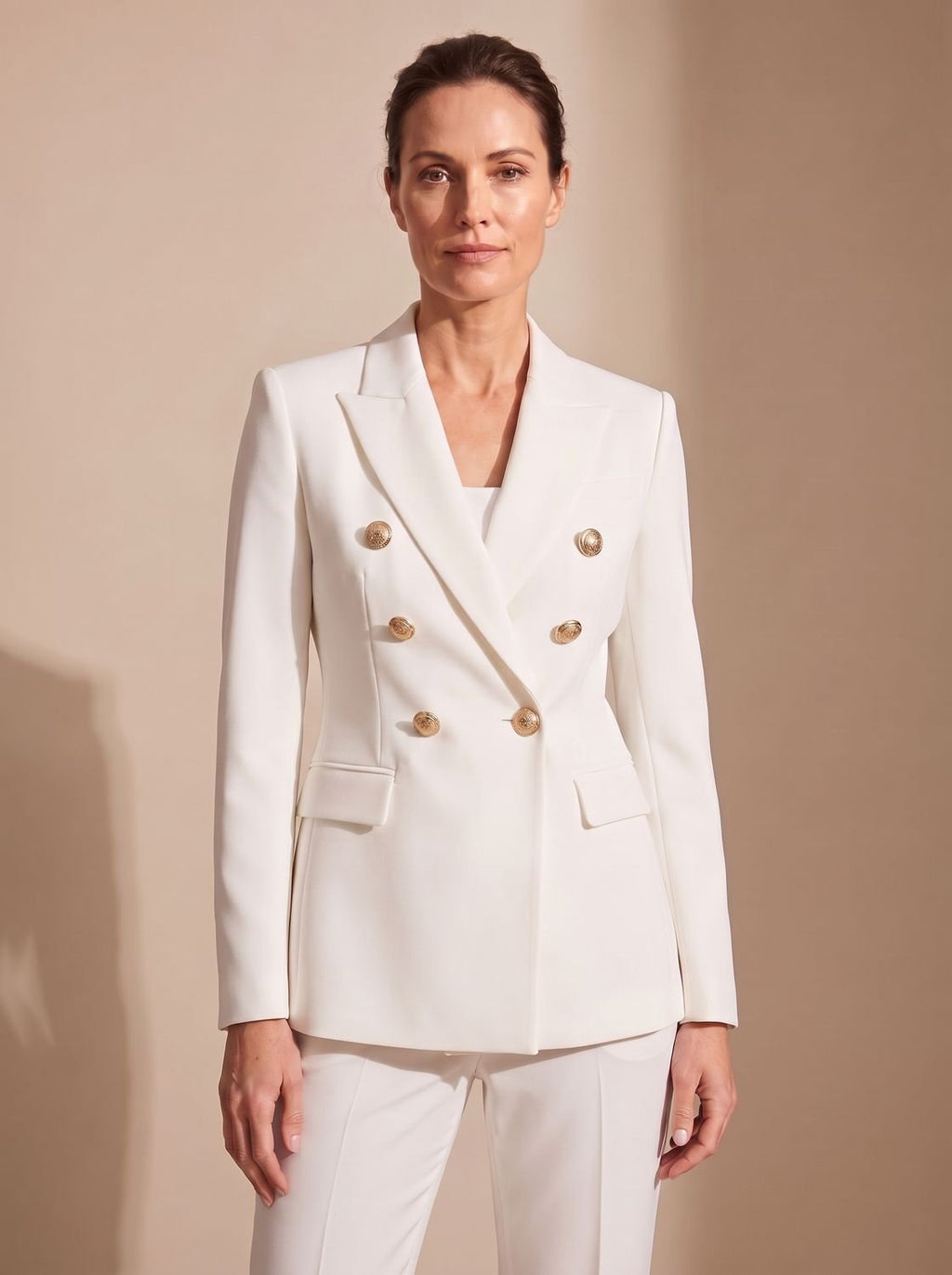 Women's Tailored Blazer with Double-Breasted Metal Buttons