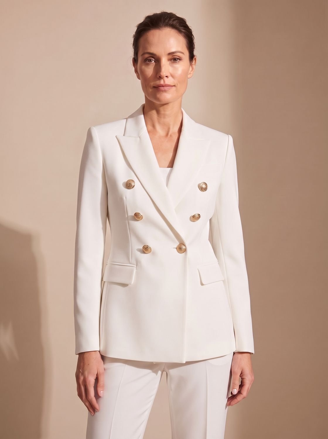 Women's Tailored Blazer with Double-Breasted Metal Buttons