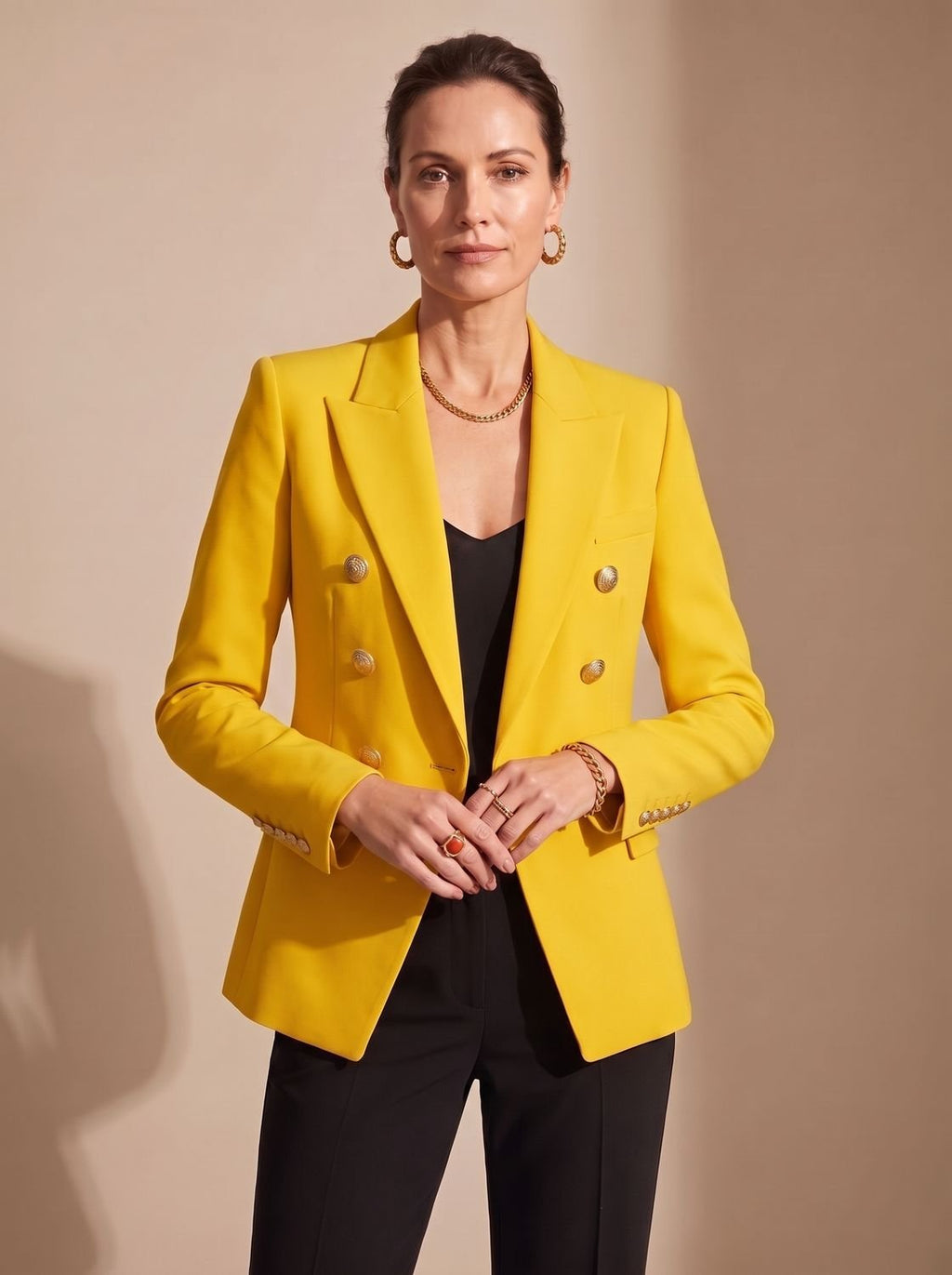 Women's Tailored Blazer with Double-Breasted Metal Buttons