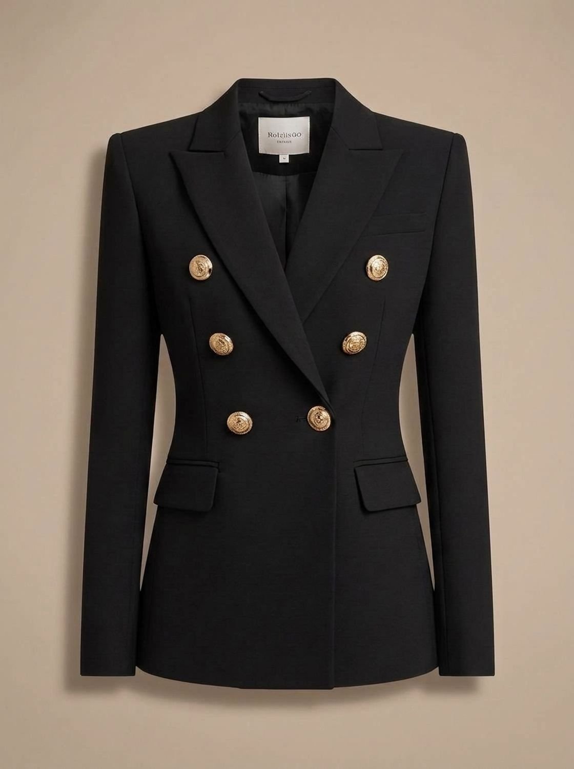 Women's Tailored Blazer with Double-Breasted Metal Buttons