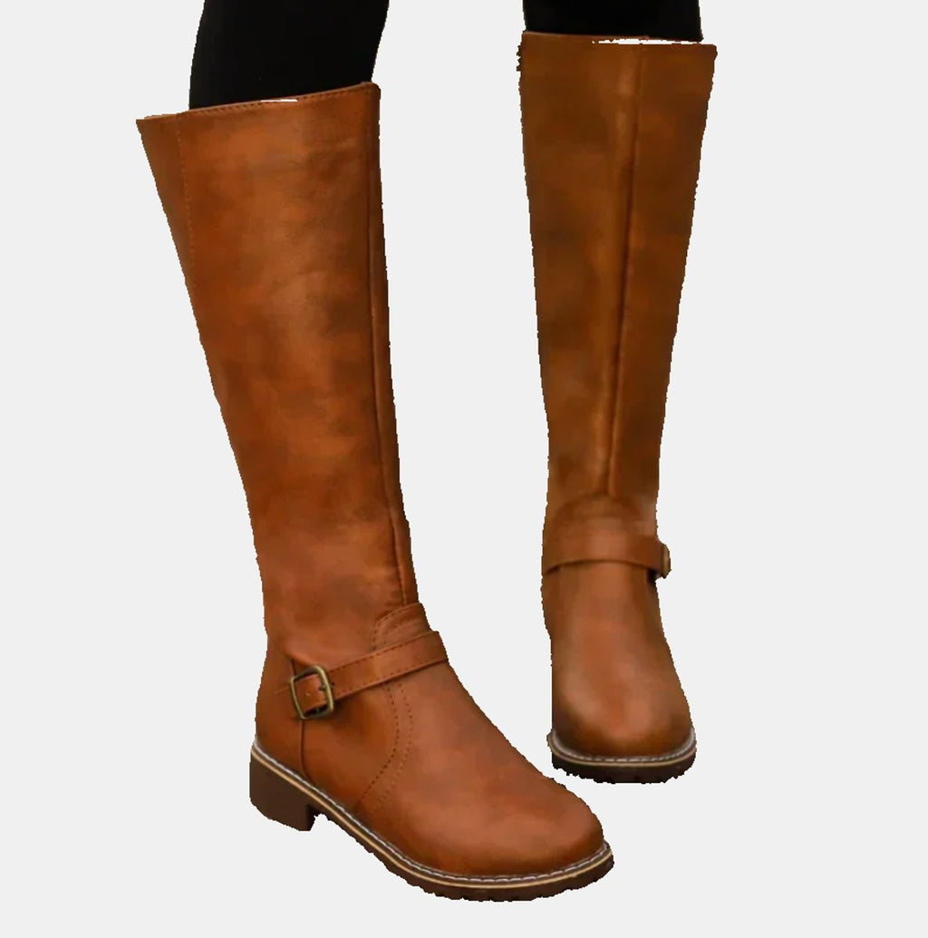 Women's Low Heel Buckled Knee-High Riding Boots