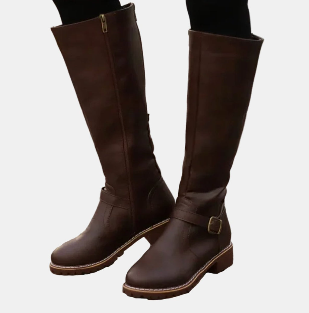 Women's Low Heel Buckled Knee-High Riding Boots