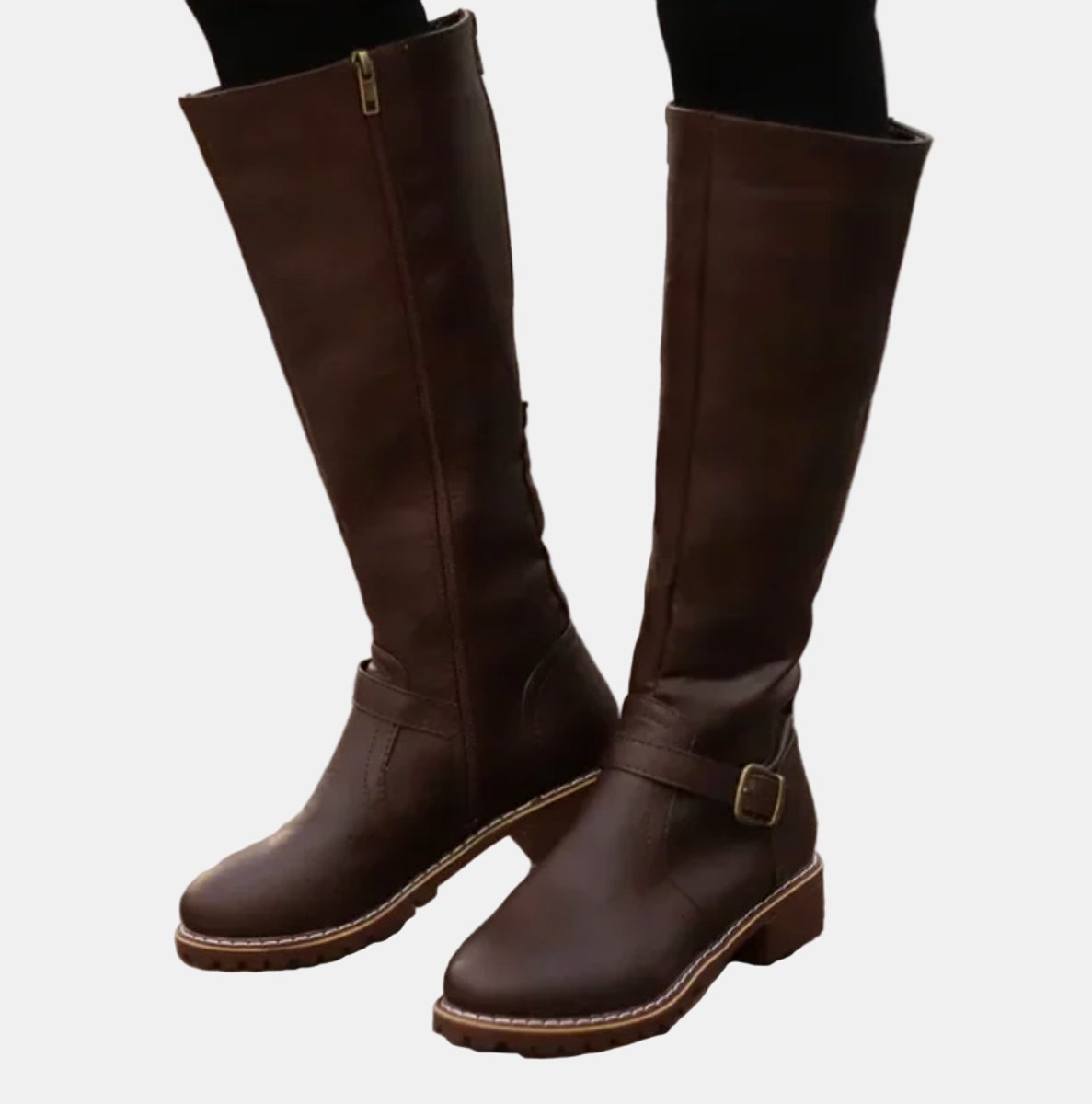 Women's Low Heel Buckled Knee-High Riding Boots