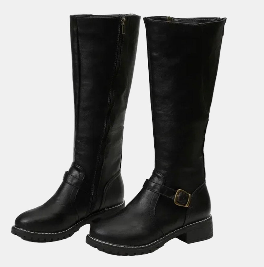 Women's Low Heel Buckled Knee-High Riding Boots