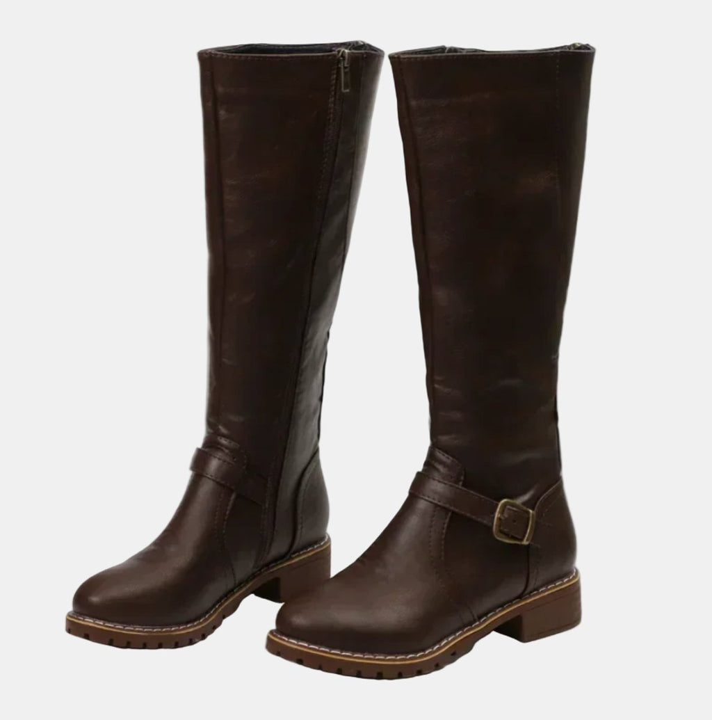 Women's Low Heel Buckled Knee-High Riding Boots