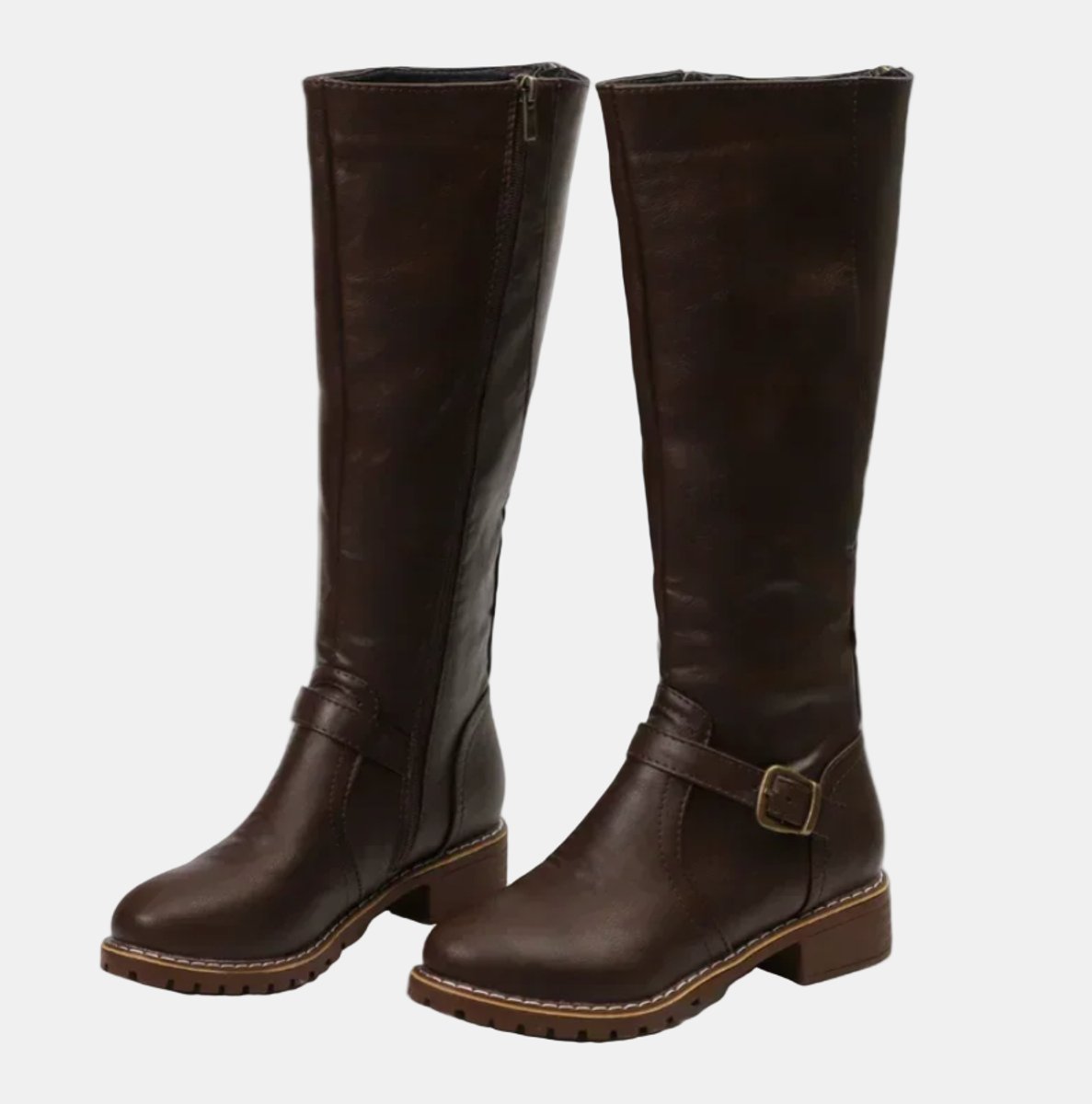 Women's Low Heel Buckled Knee-High Riding Boots