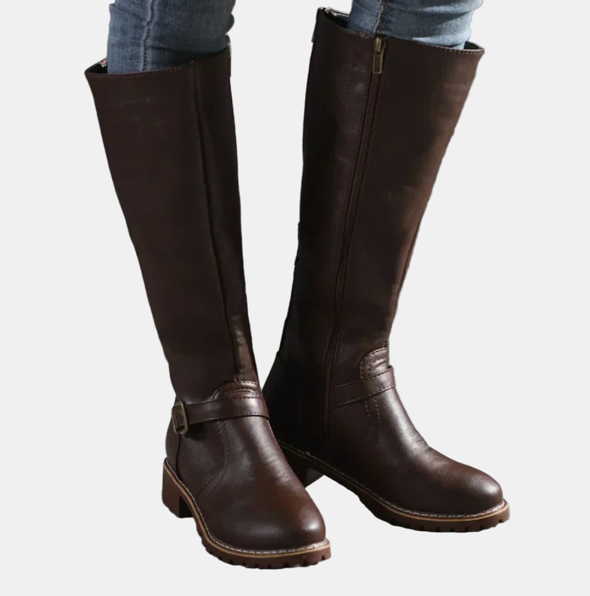 Women's Low Heel Buckled Knee-High Riding Boots