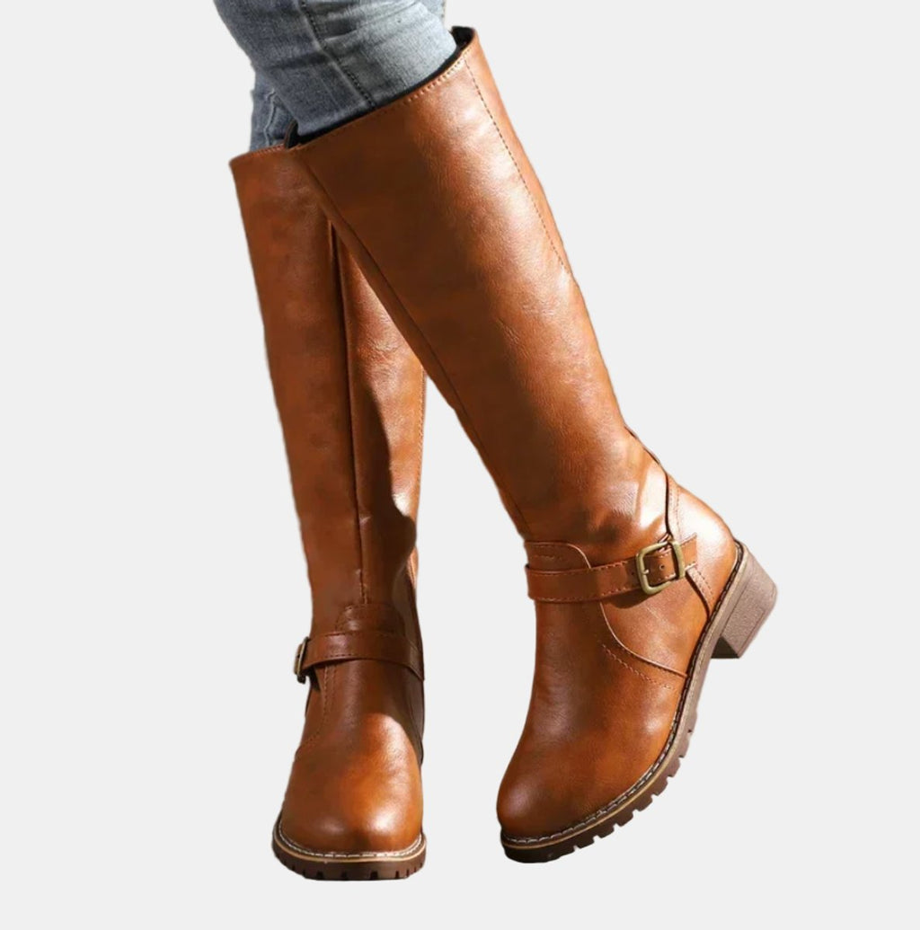 Women's Low Heel Buckled Knee-High Riding Boots