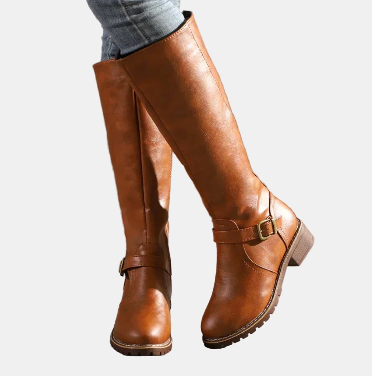 Women's Low Heel Buckled Knee-High Riding Boots