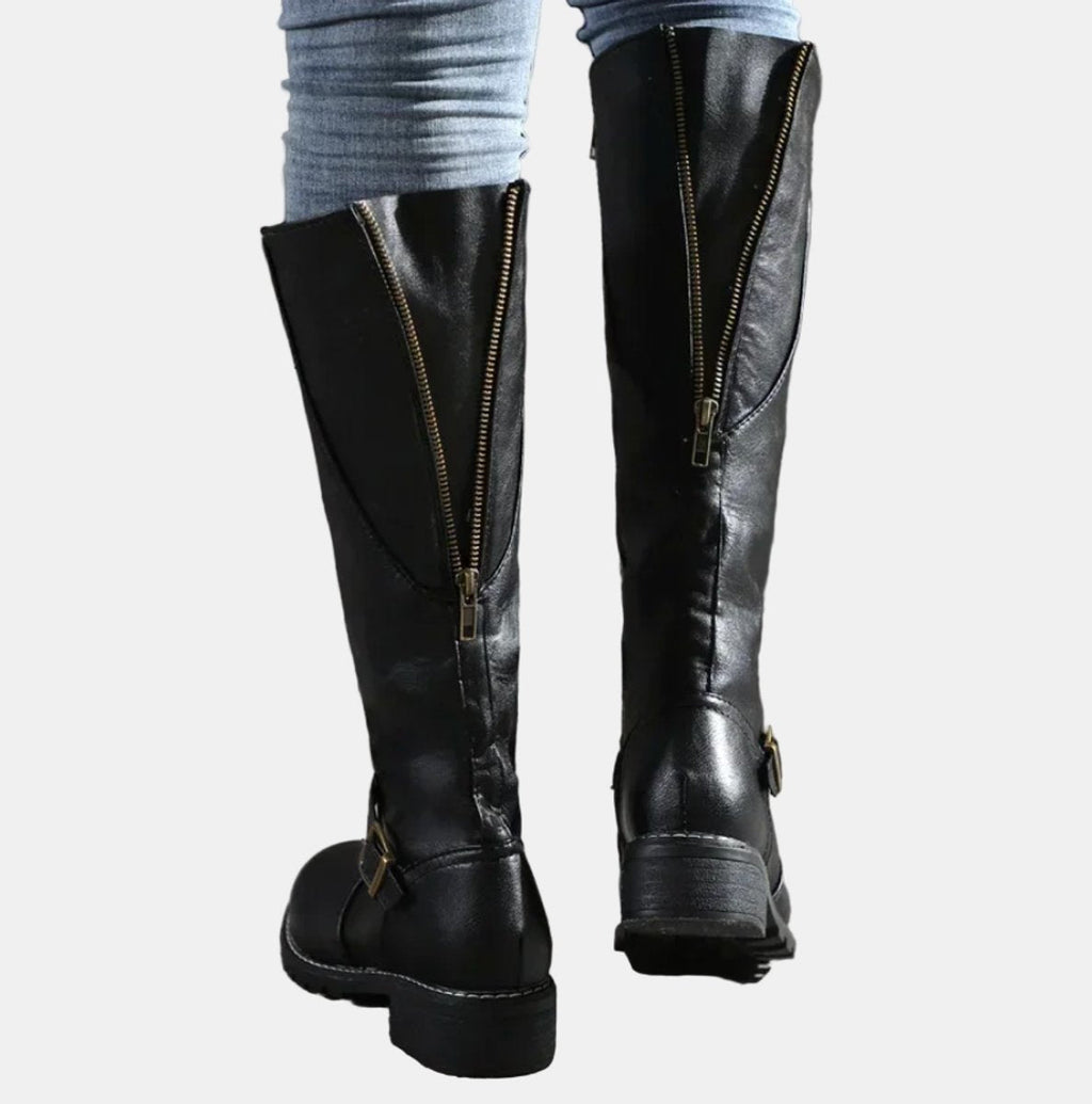 Women's Low Heel Buckled Knee-High Riding Boots