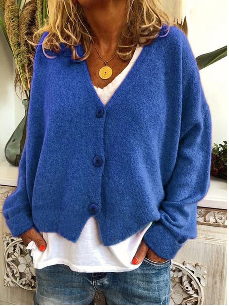 Women's Drop-Shoulder Button-Front V-Neck Cardigan Sweater
