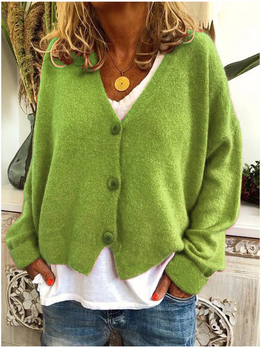 Women's Drop-Shoulder Button-Front V-Neck Cardigan Sweater