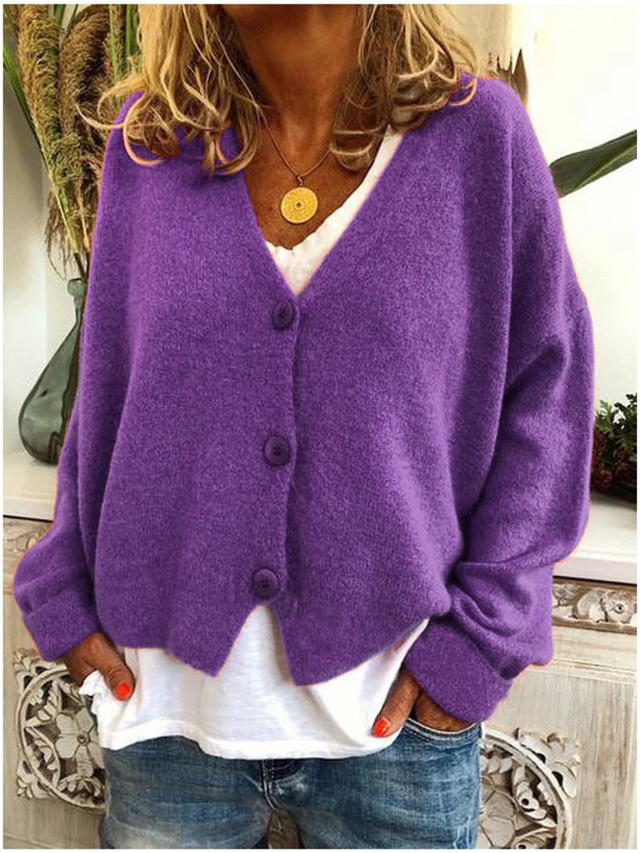 Women's Drop-Shoulder Button-Front V-Neck Cardigan Sweater