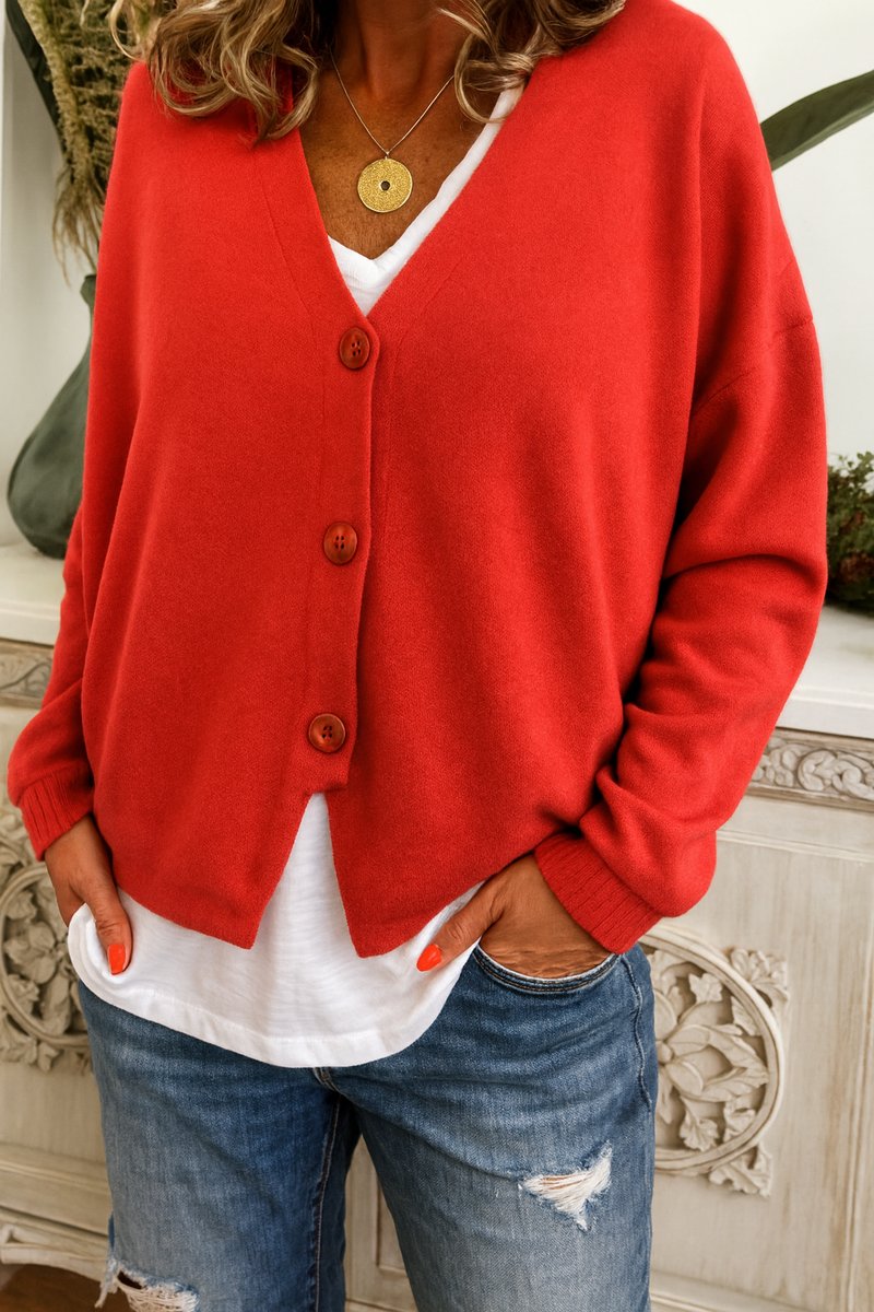 Women's Drop-Shoulder Button-Front V-Neck Cardigan Sweater