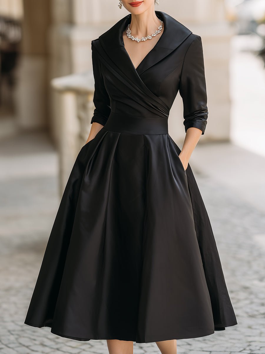 Women's Retro Holiday Cocktail Midi Dress with Wrap Front