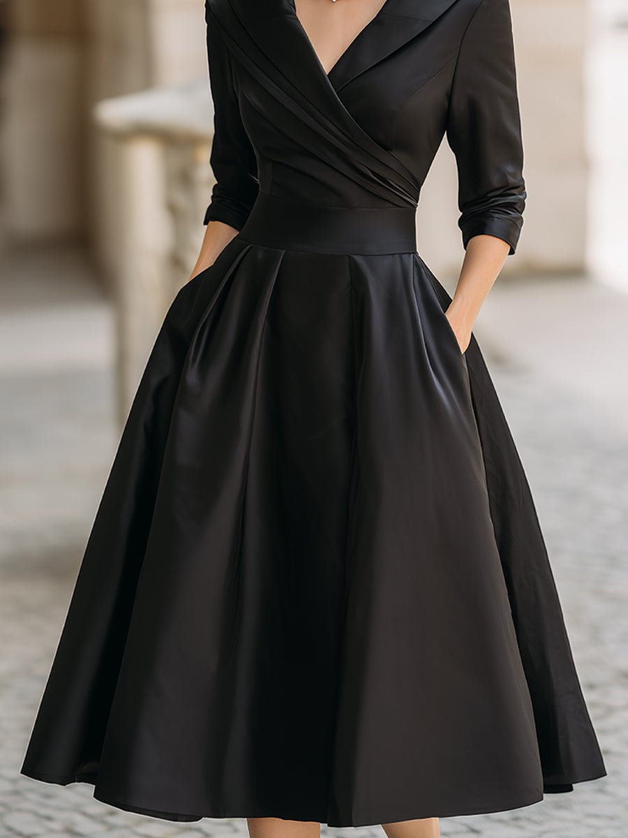 Women's Retro Holiday Cocktail Midi Dress with Wrap Front