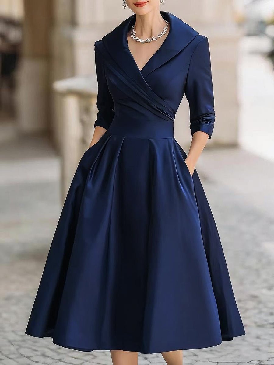 Women's Retro Holiday Cocktail Midi Dress with Wrap Front
