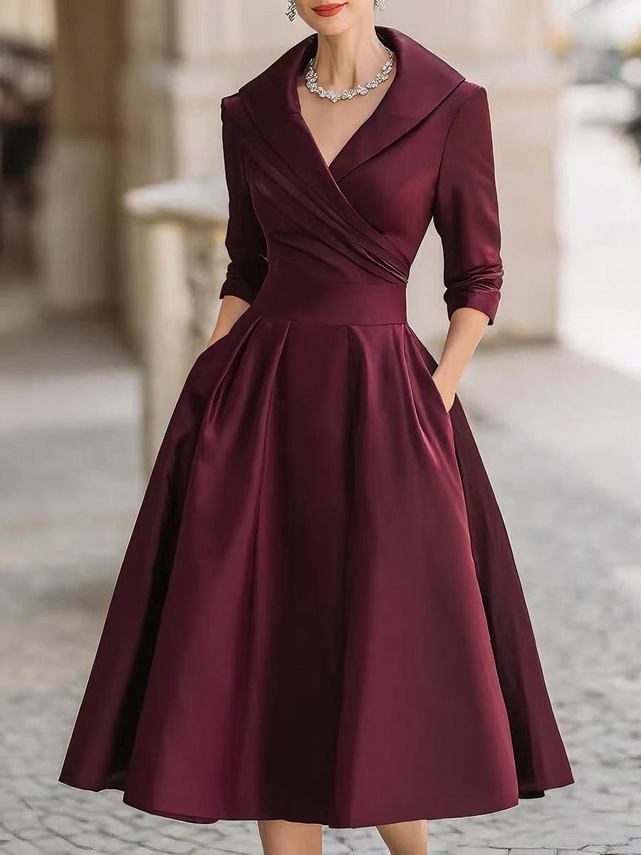 Women's Retro Holiday Cocktail Midi Dress with Wrap Front