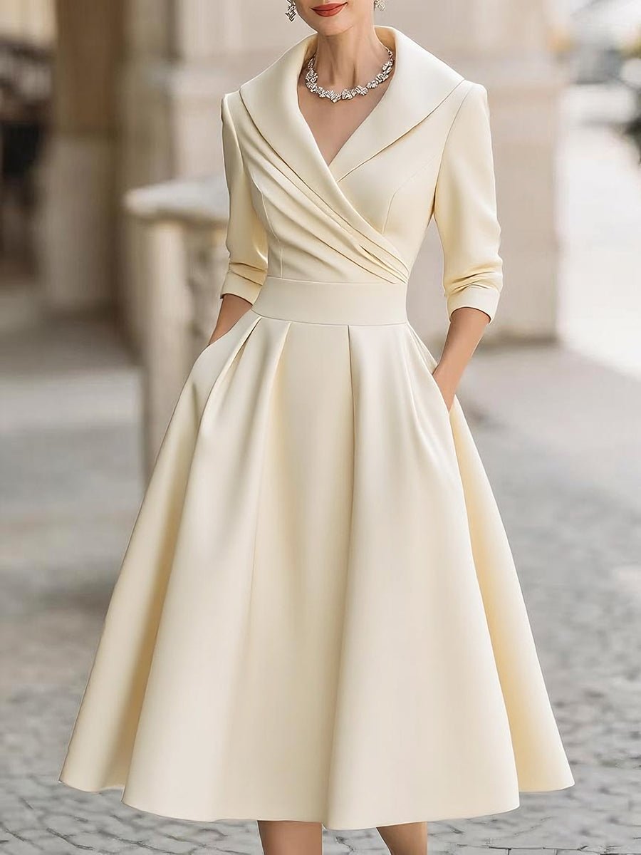 Women's Retro Holiday Cocktail Midi Dress with Wrap Front