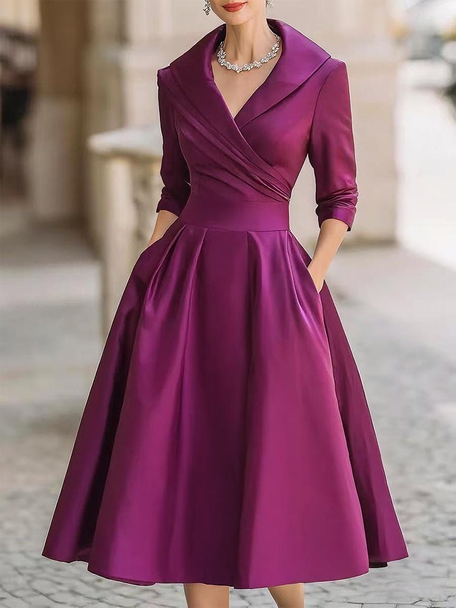 Women's Retro Holiday Cocktail Midi Dress with Wrap Front