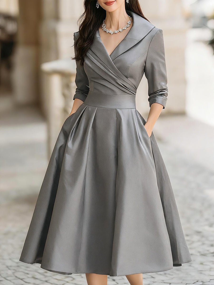 Women's Retro Holiday Cocktail Midi Dress with Wrap Front
