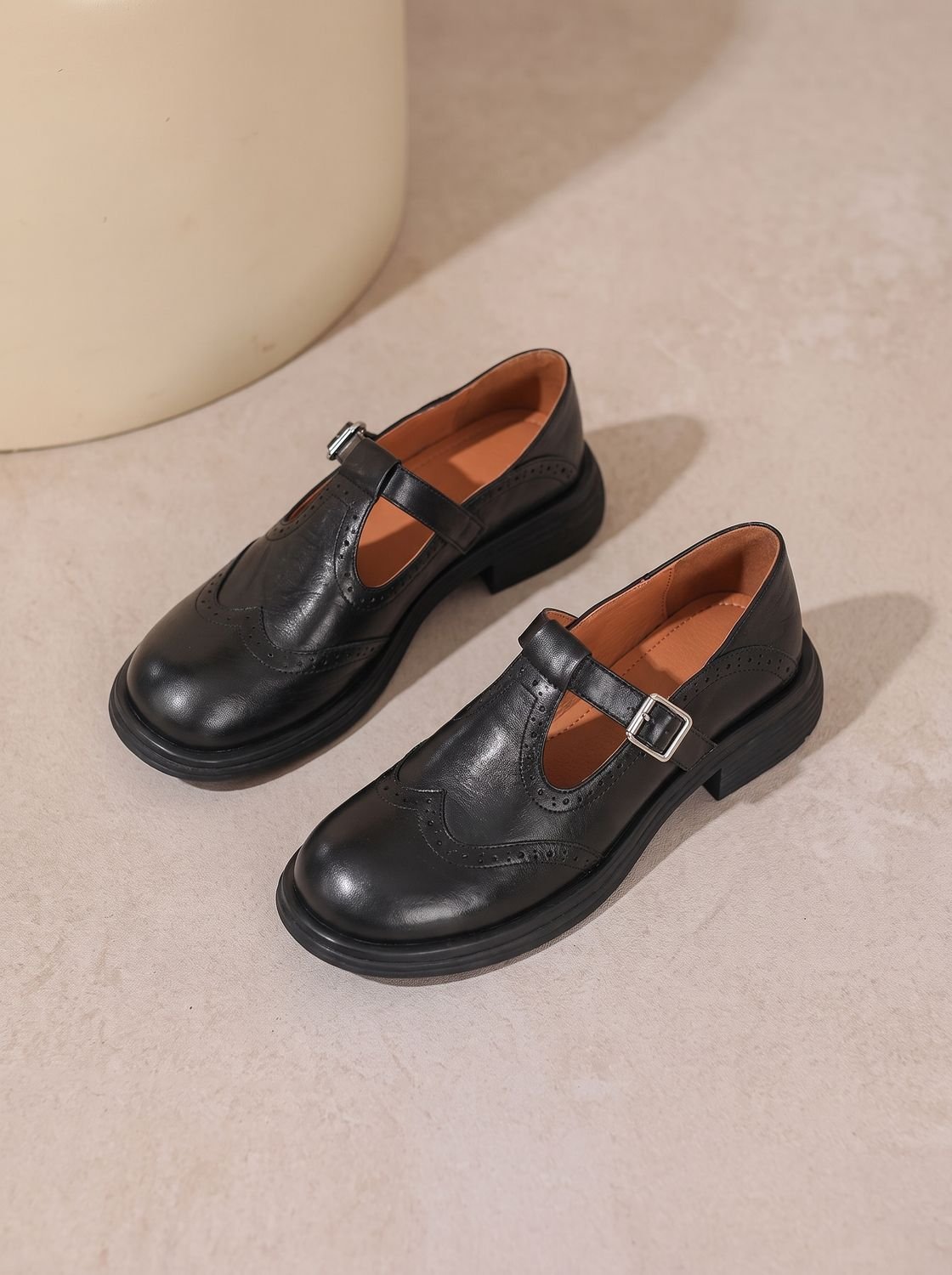 Women's Vintage Brogue Buckled T-Bar Flat Pumps