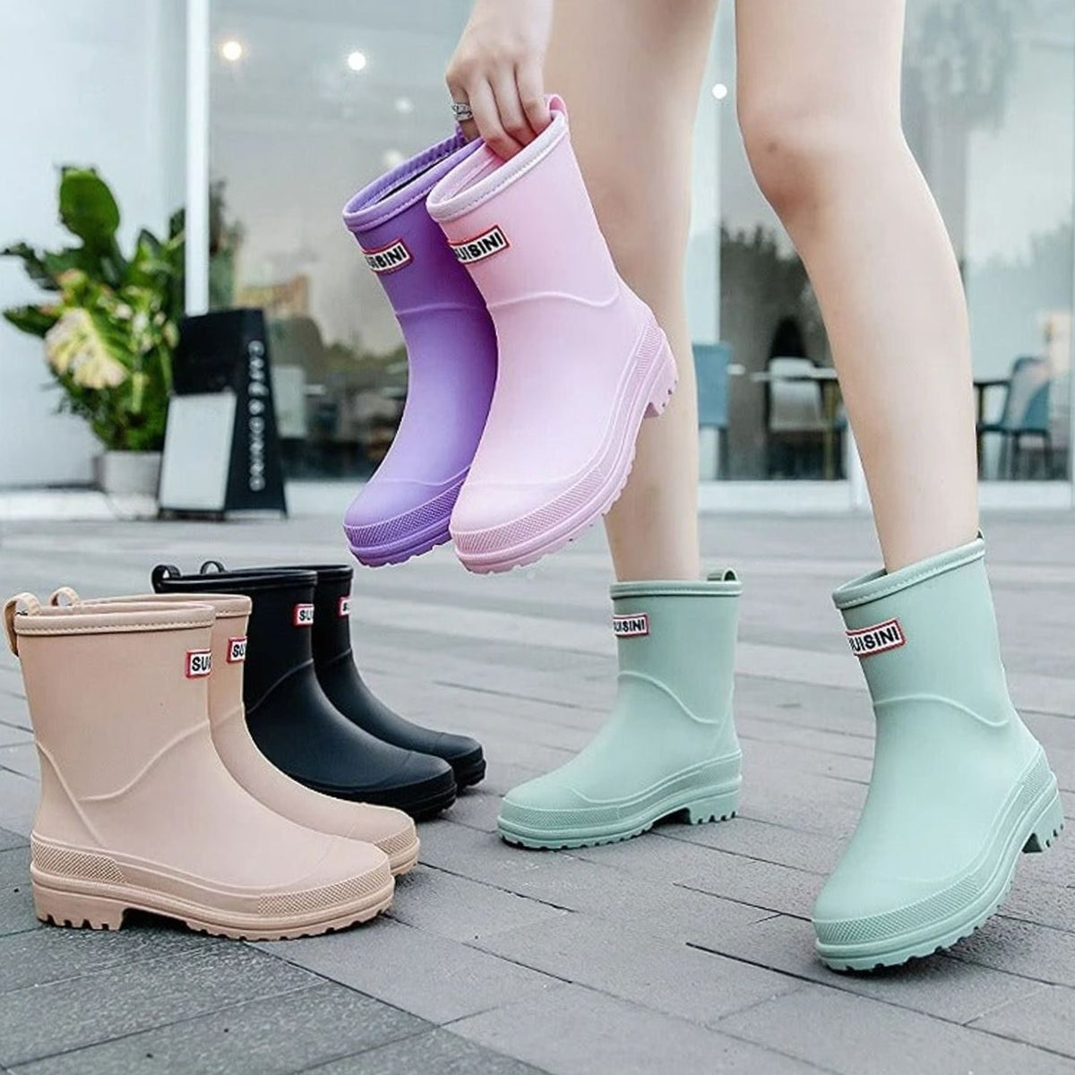 Women's Slip-On Treaded Sole Rainboots for Wet Weather