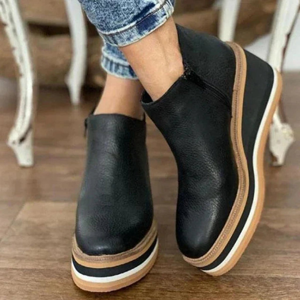 Women's Platform Wedge Ankle Boots with Front Zip Closure