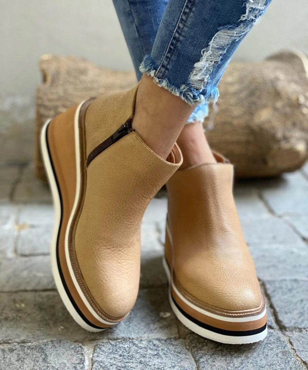 Women's Platform Wedge Ankle Boots with Front Zip Closure