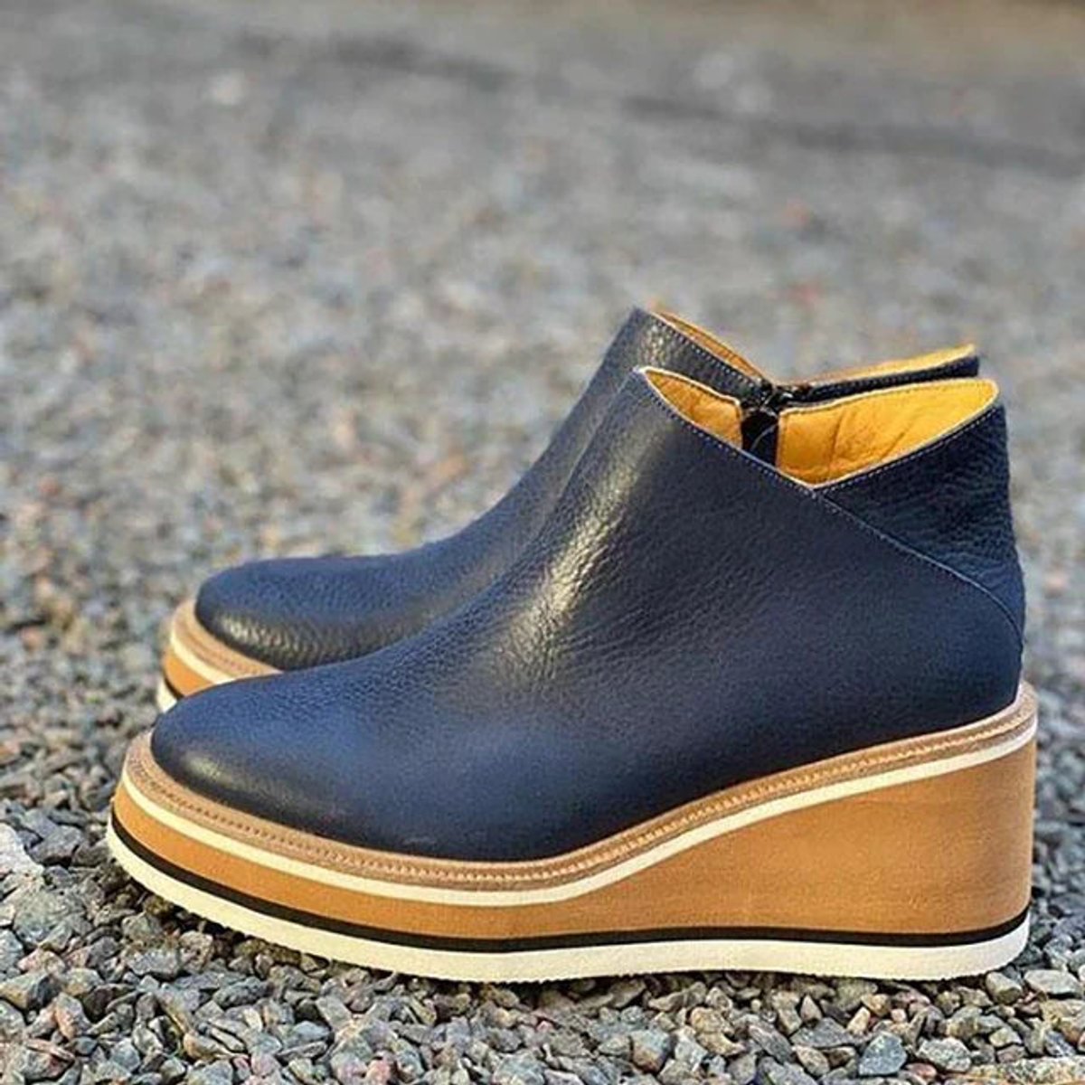 Women's Platform Wedge Ankle Boots with Front Zip Closure