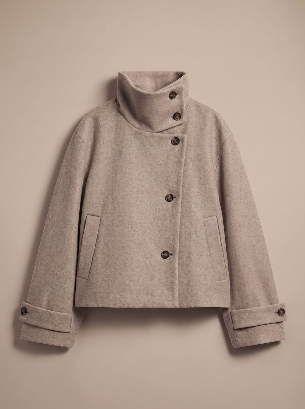 Women's Cropped Wool-Blend Overcoat with Asymmetrical Closure