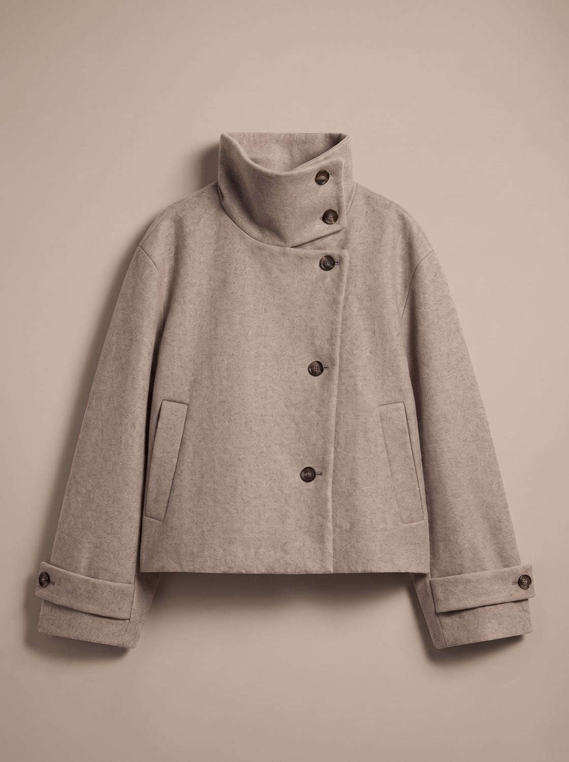 Women's Cropped Wool-Blend Overcoat with Asymmetrical Closure