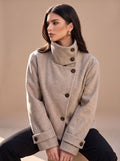 Women's Cropped Wool-Blend Overcoat with Asymmetrical Closure