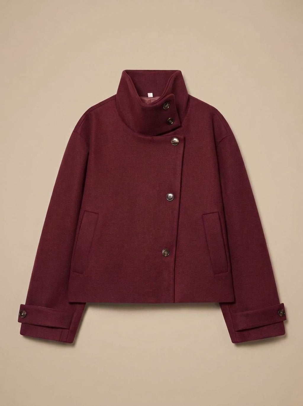 Women's Cropped Wool-Blend Overcoat with Asymmetrical Closure